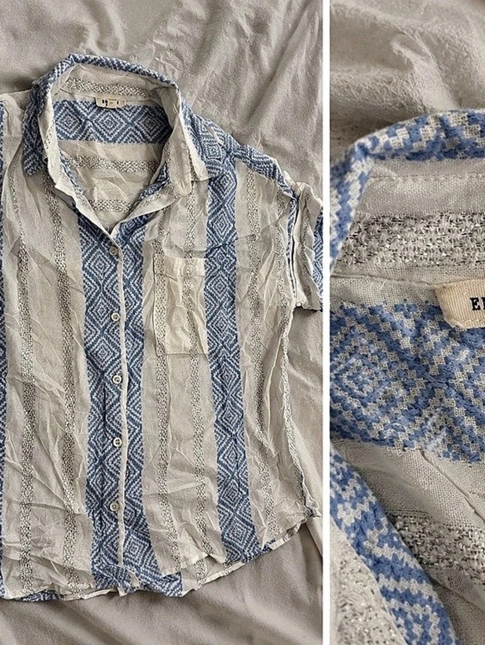 EN CRÈME Blue & White Geometric Shirt Size XS